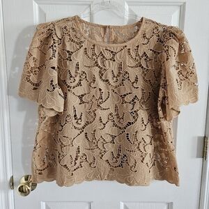 NWOT Express Embroidered Crochet Puff Sleeve Top